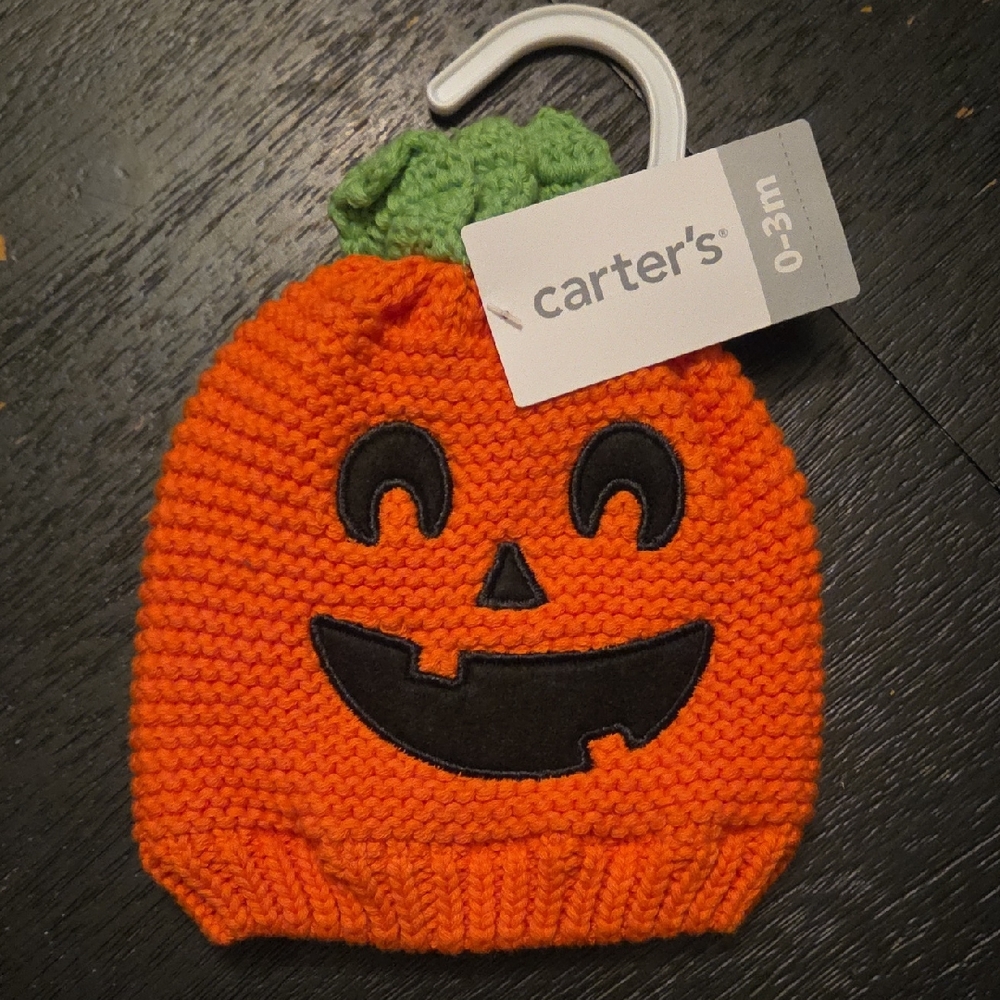 Carter's Orange Pumpkin Baby Hat Size 0-3 Months